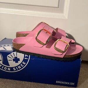 NEW Birkenstock Arizona Big Buckle Natural Leather Patent - High Shine Size 36